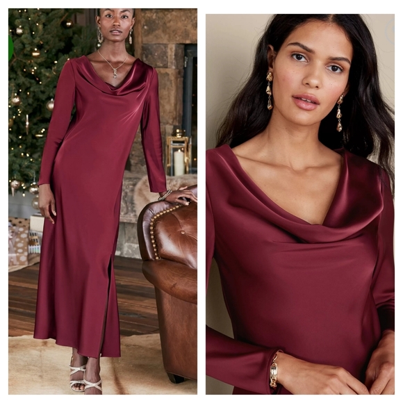 Soft Surroundings Solange satin long-sleeve dress Cabernet burgundy Sz 4 Holiday - Picture 3 of 8